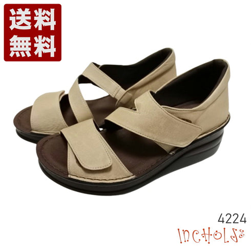 【インコルジェ4224 グレージュ】本革ダブルベルトデザインサンダル