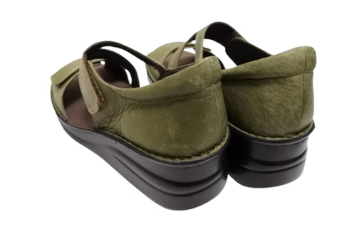 【インコルジェ4224 カーキ】本革ダブルベルトデザインサンダル