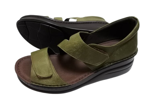 【インコルジェ4224 カーキ】本革ダブルベルトデザインサンダル