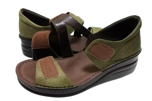 【インコルジェ4224 カーキ】本革ダブルベルトデザインサンダル