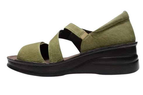 【インコルジェ4224 カーキ】本革ダブルベルトデザインサンダル