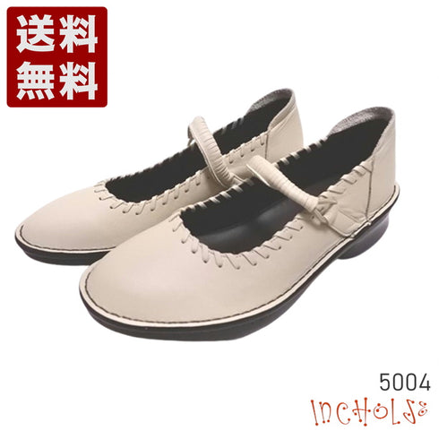 【インコルジェ5004 アイボリー】シングルステッチストラップシューズ