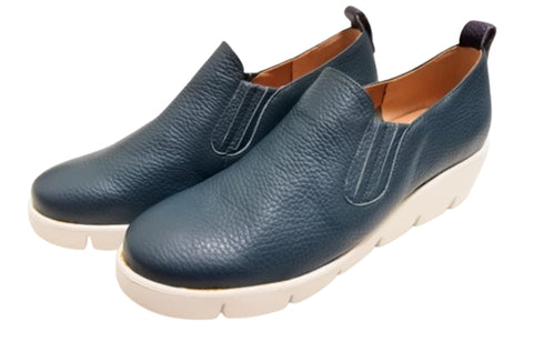 【arui_toe 5082 ブルー】本革軽量厚底スリッポンシューズ