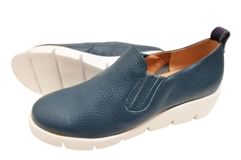 【arui_toe 5082 ブルー】本革軽量厚底スリッポンシューズ