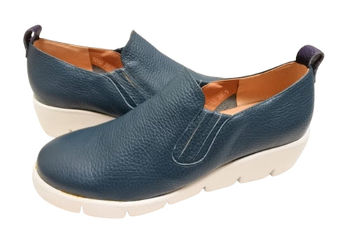 【arui_toe 5082 ブルー】本革軽量厚底スリッポンシューズ