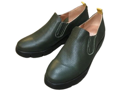 【arui_toe 5082 カーキ】本革軽量厚底スリッポンシューズ