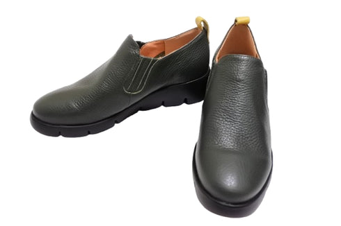 【arui_toe 5082 カーキ】本革軽量厚底スリッポンシューズ