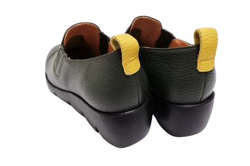【arui_toe 5082 カーキ】本革軽量厚底スリッポンシューズ