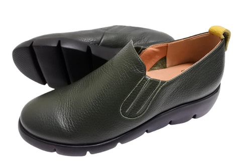 【arui_toe 5082 カーキ】本革軽量厚底スリッポンシューズ