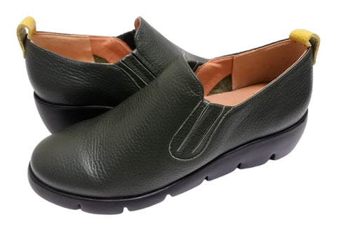 【arui_toe 5082 カーキ】本革軽量厚底スリッポンシューズ
