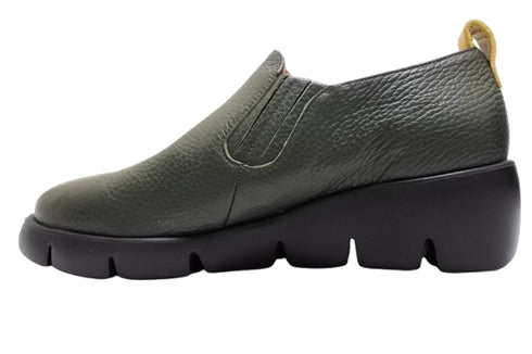 【arui_toe 5082 カーキ】本革軽量厚底スリッポンシューズ