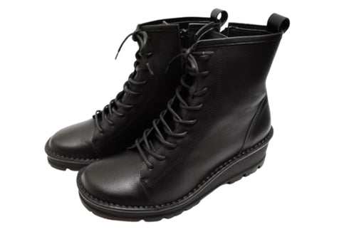 【インコルジェ 5501 ブラック】ウエッジタンクソール靴紐ハイカットブーツ