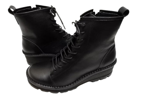 【インコルジェ 5501 ブラック】ウエッジタンクソール靴紐ハイカットブーツ