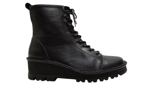 【インコルジェ 5501 ブラック】ウエッジタンクソール靴紐ハイカットブーツ
