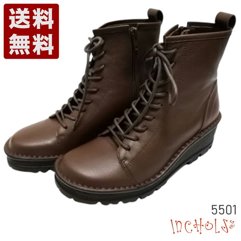 【インコルジェ 5501 ダークブラウン】ウエッジタンクソール靴紐ハイカットブーツ
