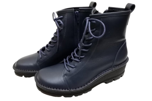 【インコルジェ 5501 ダークネイビー】ウエッジタンクソール靴紐ハイカットブーツ