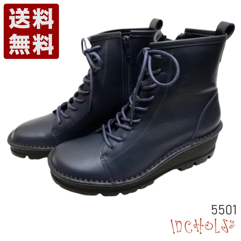 【インコルジェ 5501 ダークネイビー】ウエッジタンクソール靴紐ハイカットブーツ