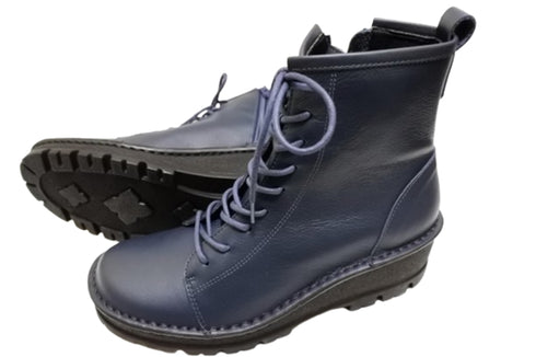 【インコルジェ 5501 ダークネイビー】ウエッジタンクソール靴紐ハイカットブーツ