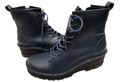 【インコルジェ 5501 ダークネイビー】ウエッジタンクソール靴紐ハイカットブーツ