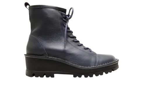 【インコルジェ 5501 ダークネイビー】ウエッジタンクソール靴紐ハイカットブーツ