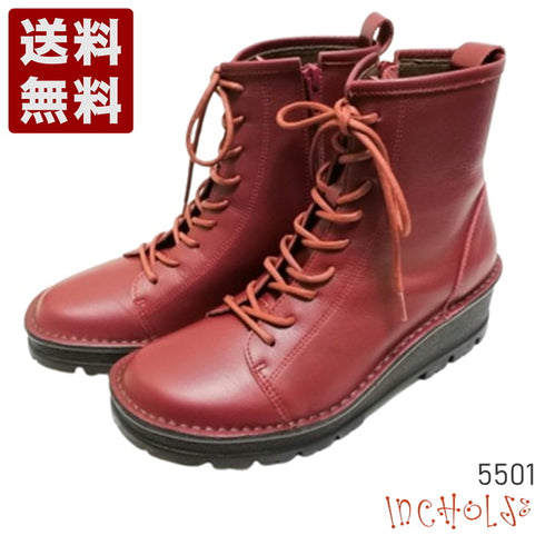 【インコルジェ 5501 ダークワイン】ウエッジタンクソール靴紐ハイカットブーツ