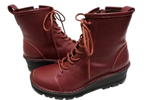 【インコルジェ 5501 ダークワイン】ウエッジタンクソール靴紐ハイカットブーツ