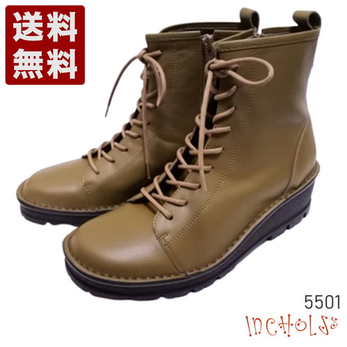 【インコルジェ 5501 カーキ】ウエッジタンクソール靴紐ハイカットブーツ