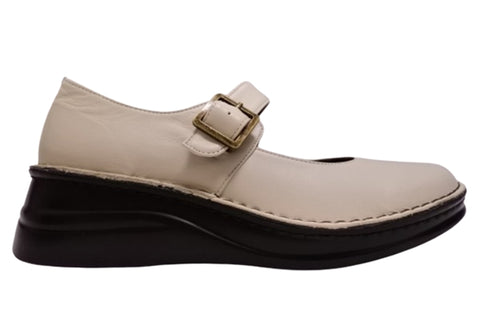 【インコルジェ7088 アイボリー】本革カジュアルベルトシューズ