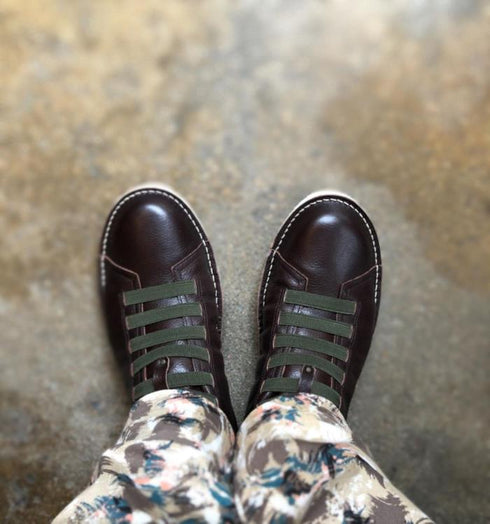 【TODAY's 7110 オリーブ】ゴム紐撥水レザースニーカー メンズ