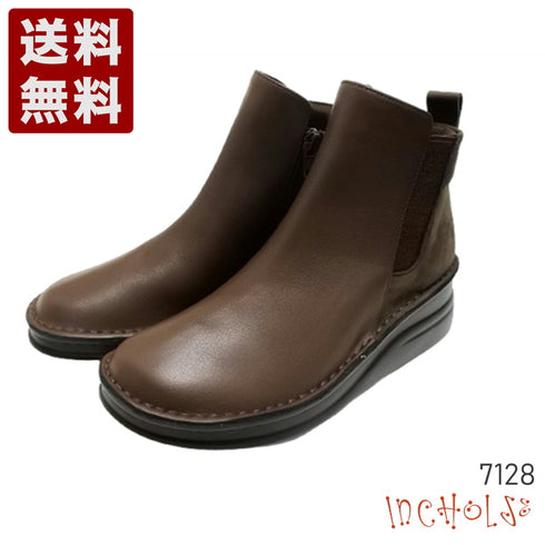 【インコルジェ 7128 ダークブラウンコンビ】バイカラーショートブーツ