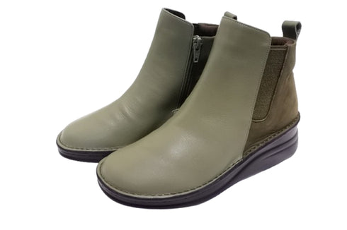 【インコルジェ 7128 モスグリーンコンビ】バイカラーショートブーツ