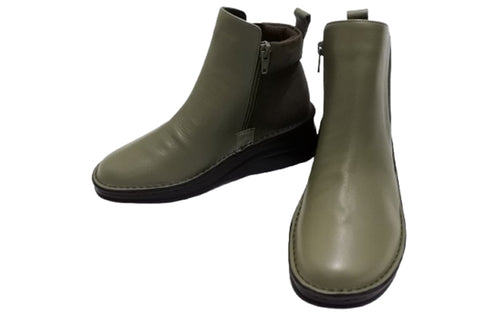 【インコルジェ 7128 モスグリーンコンビ】バイカラーショートブーツ