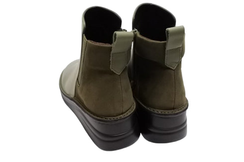 【インコルジェ 7128 モスグリーンコンビ】バイカラーショートブーツ