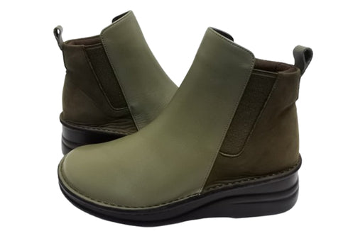 【インコルジェ 7128 モスグリーンコンビ】バイカラーショートブーツ