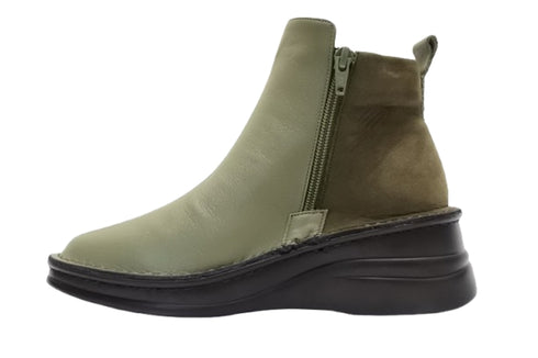 【インコルジェ 7128 モスグリーンコンビ】バイカラーショートブーツ