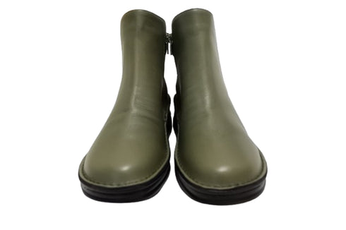 【インコルジェ 7128 モスグリーンコンビ】バイカラーショートブーツ