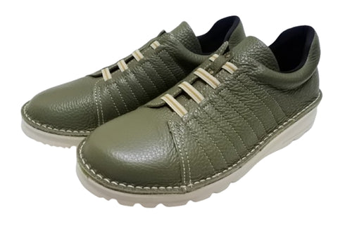 【TODAY'S 7280 ダークカーキ】ゴムひもレザースニーカー メンズ