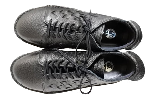 【TODAY'S 7287 ブラック】編み込みレザースニーカー レディース