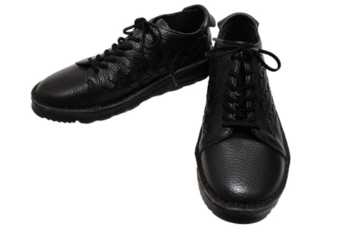 【TODAY'S 7287 ブラック】編み込みレザースニーカー メンズ