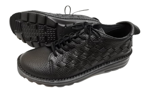 【TODAY'S 7287 ブラック】編み込みレザースニーカー レディース