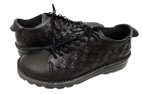 【TODAY'S 7287 ブラック】編み込みレザースニーカー メンズ