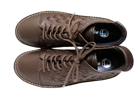 【TODAY'S 7287 チョコレート】編み込みレザースニーカー レディース