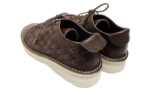 【TODAY'S 7287 チョコレート】編み込みレザースニーカー レディース