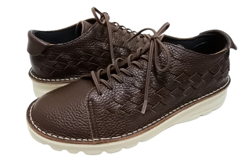 【TODAY'S 7287 チョコレート】編み込みレザースニーカー レディース