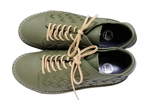【TODAY'S 7287 ダークカーキ】編み込みレザースニーカー メンズ
