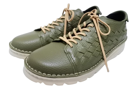 【TODAY'S 7287 ダークカーキ】編み込みレザースニーカー メンズ