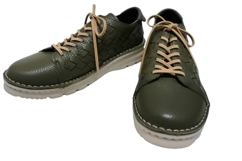 【TODAY'S 7287 ダークカーキ】編み込みレザースニーカー メンズ
