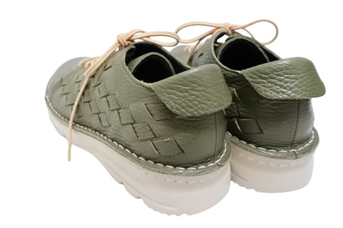 【TODAY'S 7287 ダークカーキ】編み込みレザースニーカー メンズ