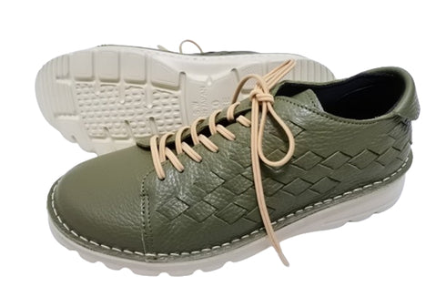 【TODAY'S 7287 ダークカーキ】編み込みレザースニーカー メンズ