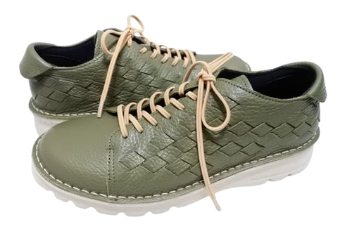 【TODAY'S 7287 ダークカーキ】編み込みレザースニーカー メンズ